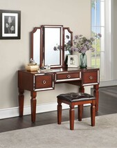 Classic Cherry Vanity Set with Stool &amp; Tri-Fold Mirror | 3 Drawers - $1,091.27 CAD
