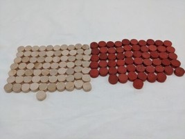 Lot Of (129) White And Red Wooden Board Game Circle Pieces - £21.01 GBP