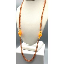 Vintage Double Strand Orange Necklace, Orange Enamel Chains with Bar and... - £22.07 GBP