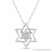 0.04 ct Diamond Star of David Magen Pendant Judaica Necklace in 14k White Gold - £291.54 GBP