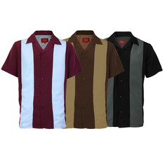 Pre-Owned Men&#39;s Retro Classic Two Tone Guayabera Bowling Casual Dress Shirt - $12.59