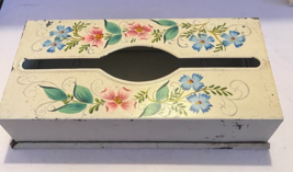 Vintage Toleware Hand Painted Tissue Box Kleenex Cover Multi Flowers - £11.25 GBP