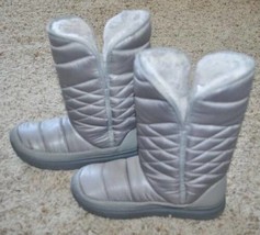 Womens Boots Winter Tek Gear Silver Mid Calf Pull On Quilted Fx Fur $80-... - £27.63 GBP