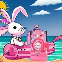 White Bunny Submarine Pink Beach Drawstring Bag Multiple Compartments Waterproof - £11.86 GBP