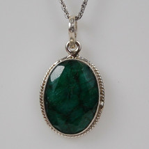 Handmade Sterling Silver Natural Emerald Oval Shape Pendant Necklace Gift Item - £22.45 GBP