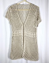 Vtg Long Tunic Vest Crochet Granny Lagen Cottage Hippie Boho Festival Handmade - £29.57 GBP