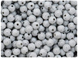 BeadTin White Opaque 8mm Round Plastic Accent Craft Beads - Silver Dots ... - $2.49