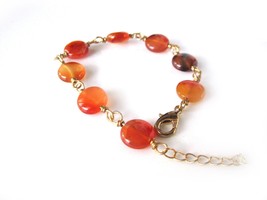 Gold Plated Wire Wrapped Carnelian Bracelet - £19.98 GBP