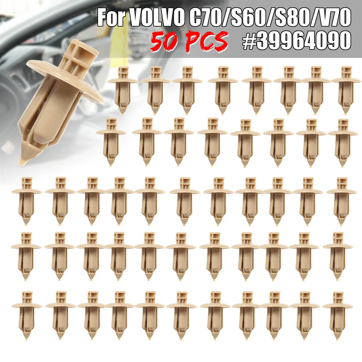 50Pcs 39964090 Rivet Trim Panel Door Beige Fastener Clips For Volvo S40 S80 C30 - £9.68 GBP