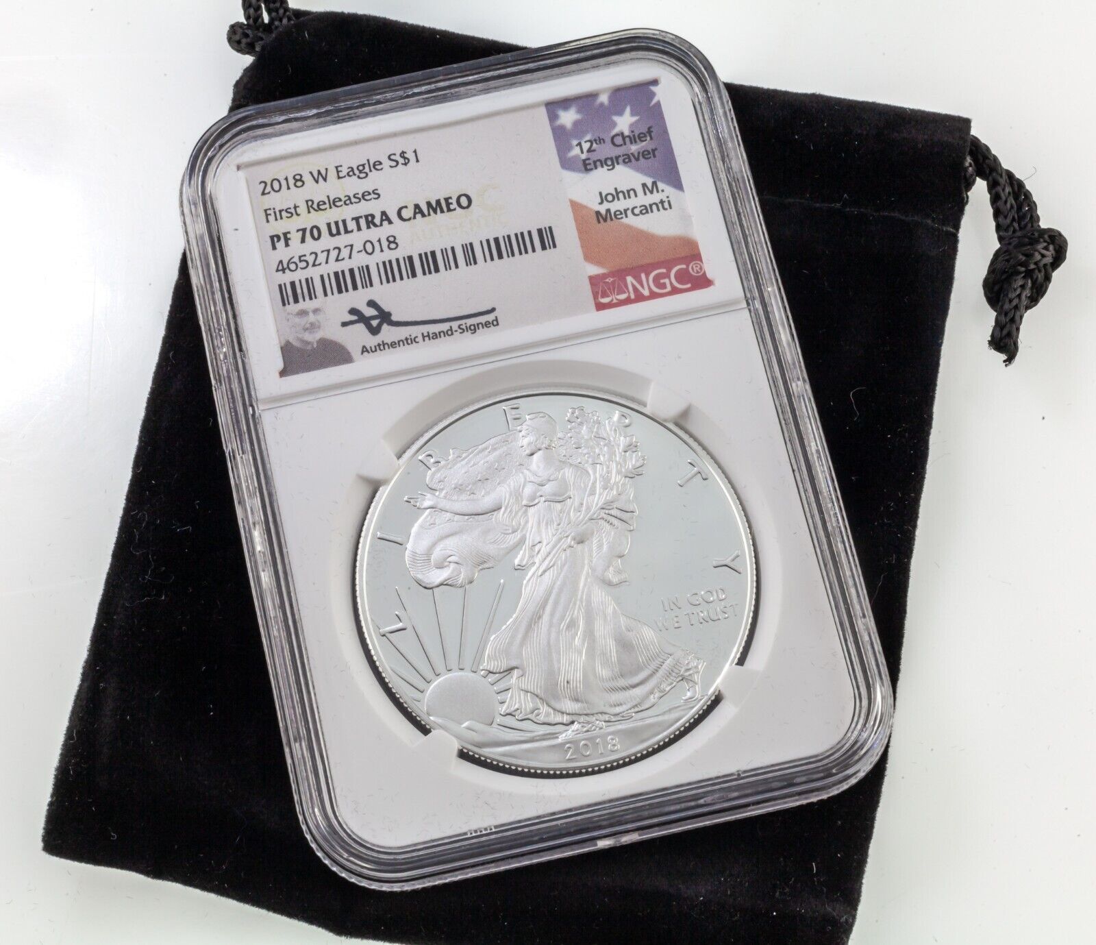 Primary image for 2018-W S$1 Silver American Eagle Graded by NGC as PF70 Ultra Cameo Mercanti