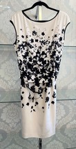 ST. JOHN Cream/Black Floral Print Sleeveless Silk Blend Belted Dress Sz ... - £309.22 GBP