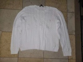 Lauren Ralph Lauren Women&#39;s Cable-Knit Crew Neck Sweater XL  White Pink Logo  - £21.64 GBP