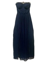 Sans Souci Strapless Pleated Bustier Hi Lo Navy Maxi Dress Side Slits Medium - £12.82 GBP