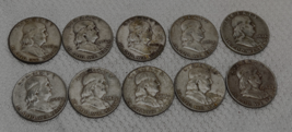 10 Coin Halves Lot Franklin Half Dollar 1952 S &amp; D 1953D 1954 S &amp; D 1957D -1959D - £134.74 GBP