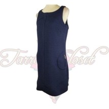 Sharagano Blue Chevron Embossed Sleeveless Zip Back Shift Dress w/ Pockets Sz 10 - £27.88 GBP