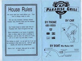 Paradise Grill Menu PJ&#39;s Landing Marina Louisville Tennessee 1990&#39;s Car &amp; Boat  - £13.93 GBP