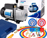 AC Vacuum Pump and Gauge Set Single Stage Rotary Vane Air Vacuum Pump an... - $228.28