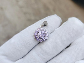 1Ct Round Cut Simulated Amethyst Cluster Flower Pendant 14K White Gold Plated - £103.88 GBP