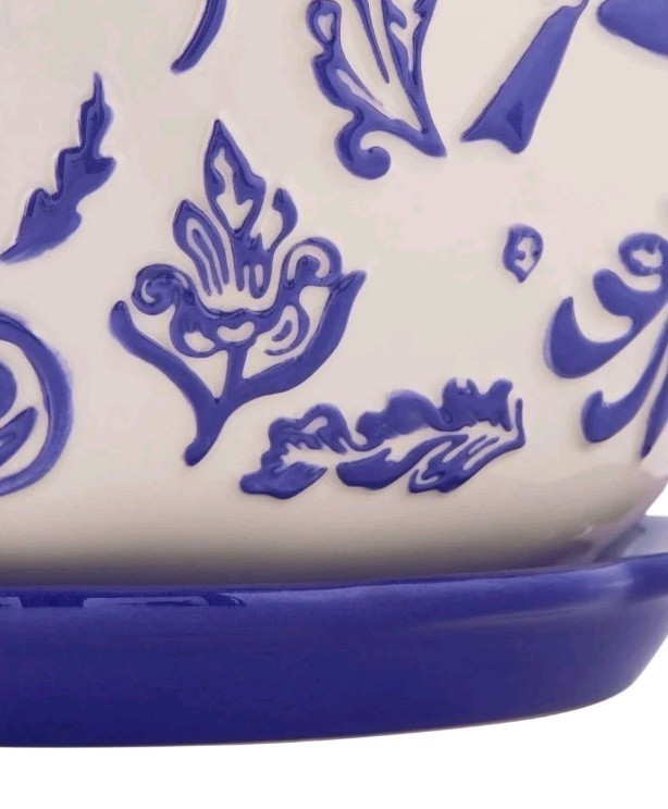 Pioneer Woman ~ MAZIE BIRD Pattern ~ 8" Scalloped Edge ~ Cobalt Blue Planter Item image 4