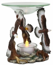 King Of The Sky Soaring Trinity Bald Eagles Oil Wax Warmer Candle Holder Statue - £25.95 GBP