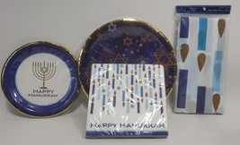 Happy Hanukkah Table Setting, 12 Plates, 12 Saucers 20 Napkins and 1 Table Cover - £17.22 GBP