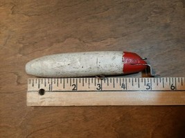 Primitive Antique Large Hand Carved Red &amp; White Wood Fishing Lure - £7.63 GBP