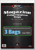 3 (Three) - Magazine Poly Bags/Sleeves by BCW, Acid-Free - FREE SHIPPING - Qty 3 - £3.57 GBP