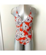 NEW Kikirio MELO KNOTTED floral ONE PIECE Swimsuit Size Small Orange &amp; W... - $537.98 MXN