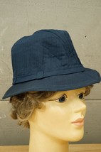 Vintage Bloomingdales Mens Navy Blue Twill Rain Hat Size 7-3/8 Black Sat... - £19.46 GBP