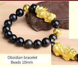 Quality Natural Real Black Obsidian Bracelet Buddha Feng Shui PiXiu Health Care  - £29.01 GBP