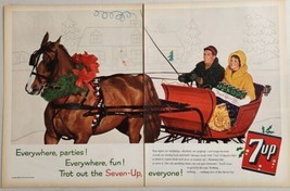 1960 Print Ad 7UP Soda Pop Couple in Horse Drawn Sleigh with Seven Up Bottles - £14.79 GBP