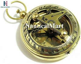 Brass Sundial Compass - Old Vintage Pocket Style - Push Button Compass Nautical - £29.71 GBP