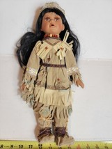 Vintage Native American Porcelain Doll Large 16&quot; Full Leather Outfit VTG - £46.83 GBP