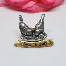 Vintage Signed M. Bastin 1999 True Friends Birds on a Feeder Pewter Pin ... - $12.95