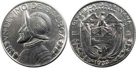 Panama 1933 1/10 Vasco Nunez Balboa Decimo Silver Coin Depression Era KM#10.1 A+ - £62.54 GBP
