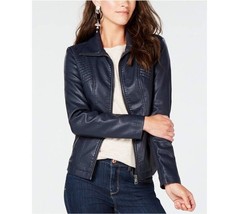 Style &amp; Co Womens Plus 4X Industrial Blue Faux Leather Moto Jacket NWT Z47 - £38.26 GBP
