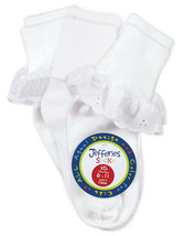 Jefferies Socks Girls Lace Dress Eyelet Fancy Tutu White Cotton Turn Cuff 3 PK - £9.43 GBP