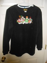 Excellent Bob Mackie Wearable Art blk fleece Christmas Snowman Top SM ov... - $18.50