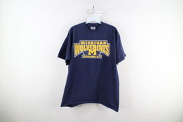 Vintage Mens XL Faded Spell Out University of Michigan Wolverines T-Shirt Blue - £27.05 GBP