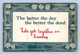 Motto Humor Better The Day better the Deed Get Together Sunday DB Postcard J17 - £2.83 GBP