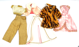 Vintage Barbie Clone Doll Clothes Lot Mod Gold Metallic Tiger Fur Coat Satin - £33.83 GBP