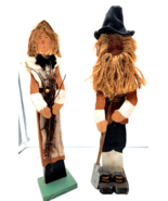 Rustic Pilgrims Wooden Hand Carved Faces Thanksgiving Statue Set 12.5” - $21.95