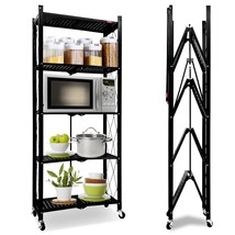 5-Shelf Foldable Storage Shelves With Wheels, Heavy Duty Shelving Unit, ... - £118.14 GBP