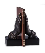 Bey-Berk R19P Cast Metal Hands Bookends with Bronzed Finish on Black Woo... - £93.83 GBP