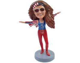 Custom Bobblehead Cool arms streched girl wearing a tank top and a flag sweater  - £70.93 GBP