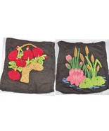 Vtg 2 Pc Handmade Punched Black Pillow Covers Colorful Floral - $896.29 MXN