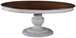 Dining Table Scottsdale Round Antique White Wood Pedestal Base Rustic Pecan Top - £2,735.50 GBP