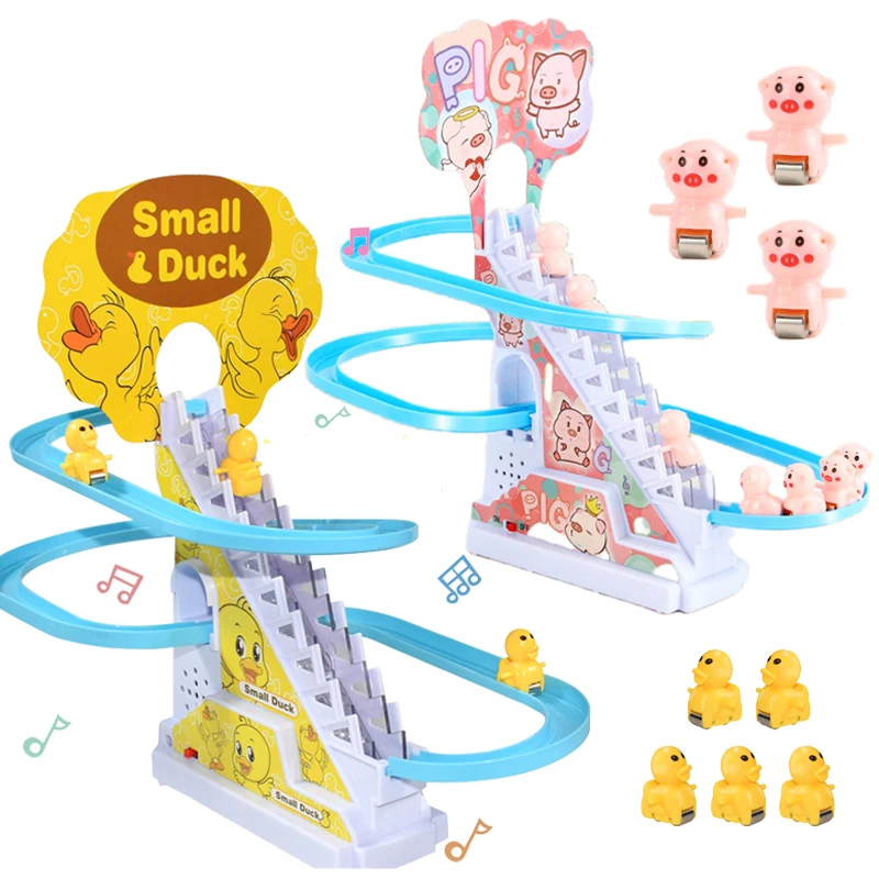 Kids Small Duck Electronic Climbing Stairs Track Toy Light Musical Slide Track - £12.18 GBP+