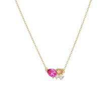 New Special Waterdrop Cut Pink CZ Charm Women 18k Gold Over Pendant Necklace 16&quot; - £74.42 GBP