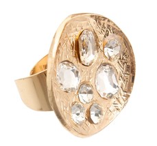 Clear Crystal Gold Plated Round Adjustable Ring For Women Fashion Jewelry - £19.37 GBP